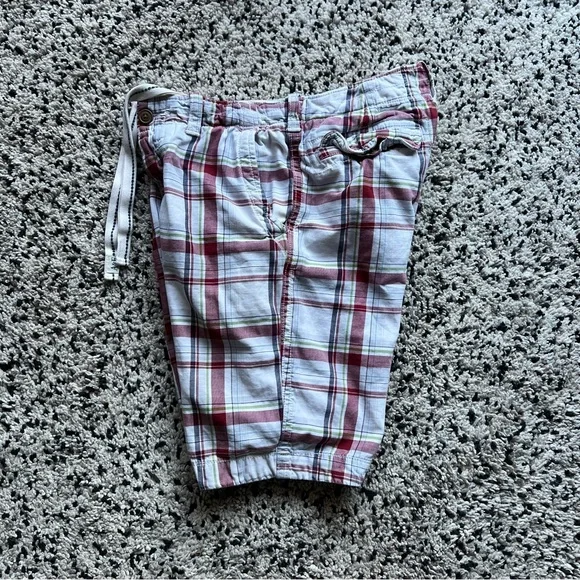Abercrombie & Fitch Plaid Shorts Red White Casual Slightly Distressed Men’s 32 - Picture 7 of 16